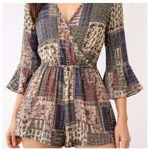 Anthropologie brand Hiche‎ Maeve Patchwork Lined Romper Boho Size XS